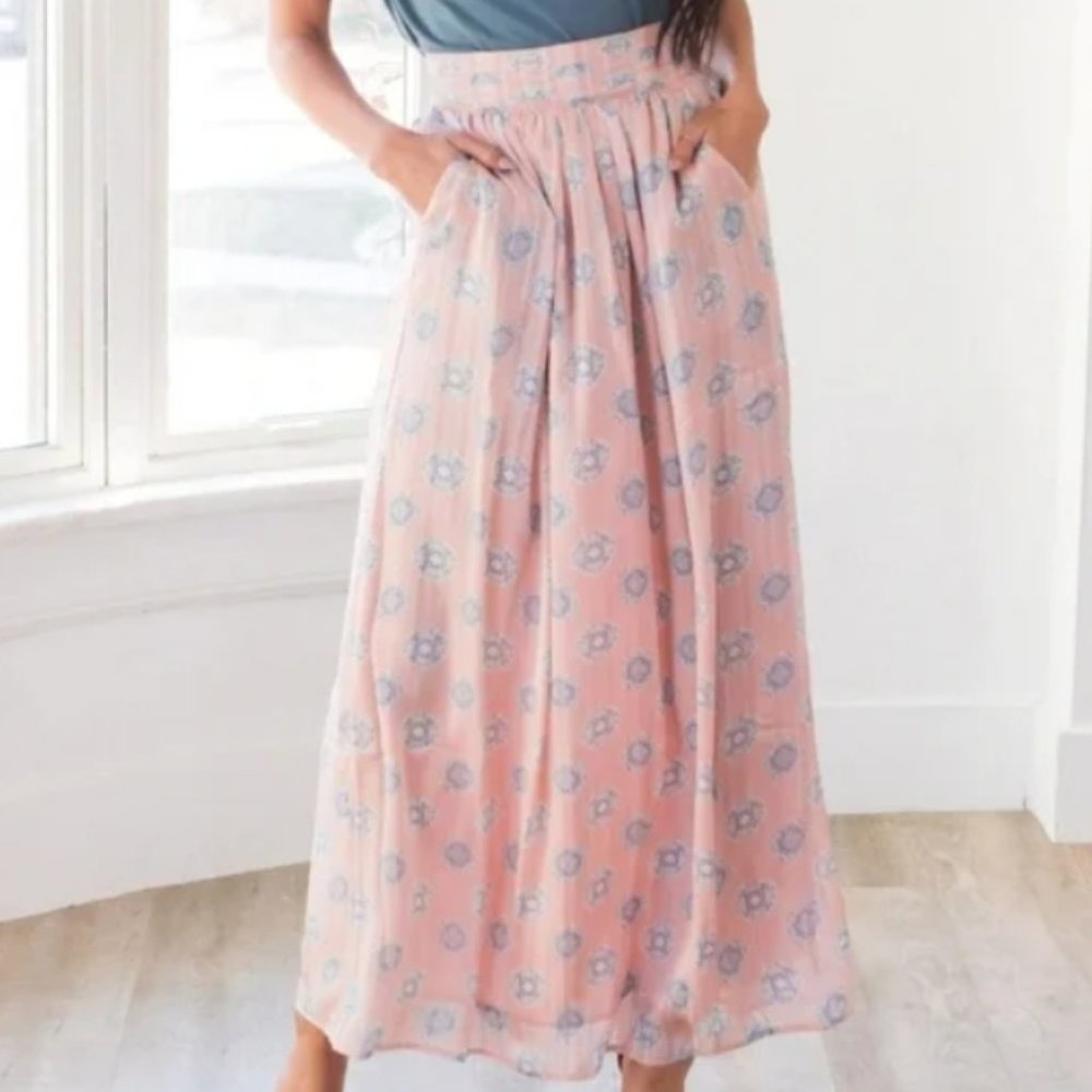 NWT Women's Mikarose Pink Medallion Maxi Skirt with Pockets, Size XL